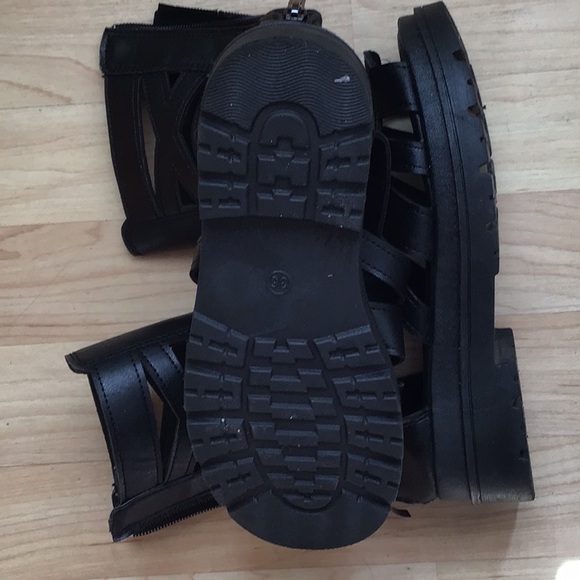 Black Vegan Strappy Boots Size 36 Zip Up - Picture 7 of 8